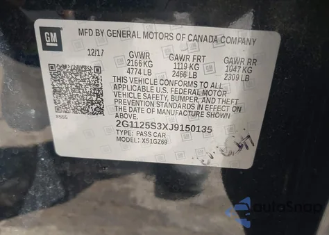 2018 Chevrolet Impala 2Lz from USA, damaged, VIN 2G1125S3XJ9150135